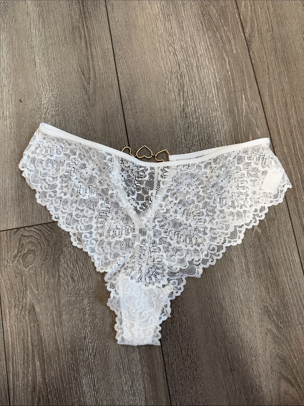 White Lace Cheeky Bikini Panty with Gold Heart Accent